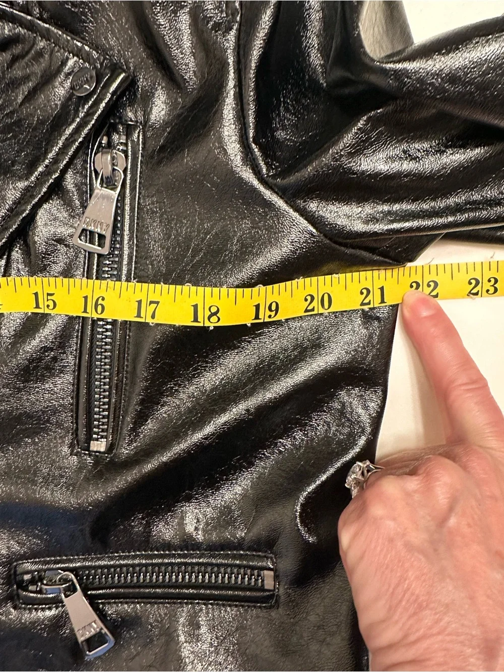 DKNY Black Faux Patent Leather Moto Jacket - Picture 7 of 10